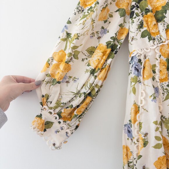 BHLDN Kali Long Sleeve Linen Fit & Flare Dress Cottagecore Wedding Guest Dress - Picture 8 of 13